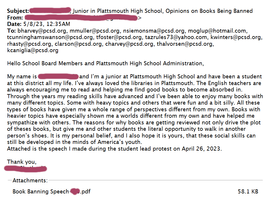5-8-2023 Plattsmouth student email re banning books