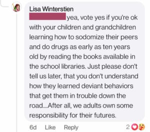 Dec 2023 Lisa thinks kids go to school to learn sodomy